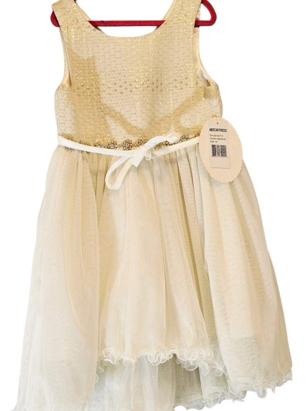 American Princess Cream and Gold Textured Mesh Dress